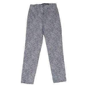 Robell Super Slim Fit Trouser Women's 4 White Blue Animal Print Pull‎ On 27x25